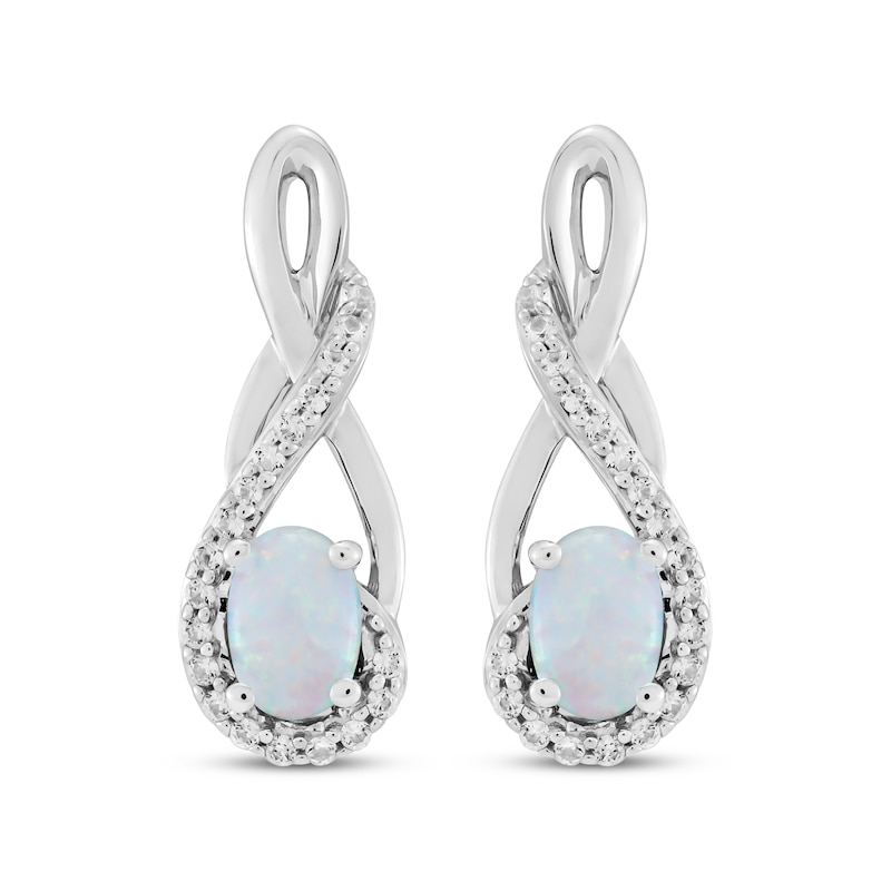 Oval-Cut Lab-Created Opal & White Lab-Created Sapphire Twist Drop Earrings Sterling Silver