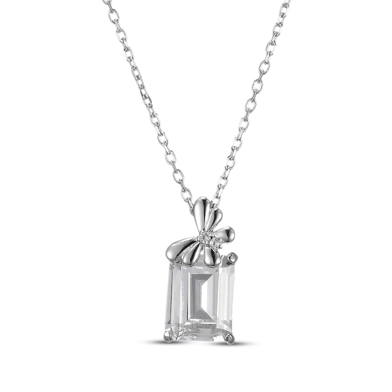 Main Image 1 of Emerald-Cut White Lab-Created Sapphire & Butterfly Necklace Sterling Silver 18"