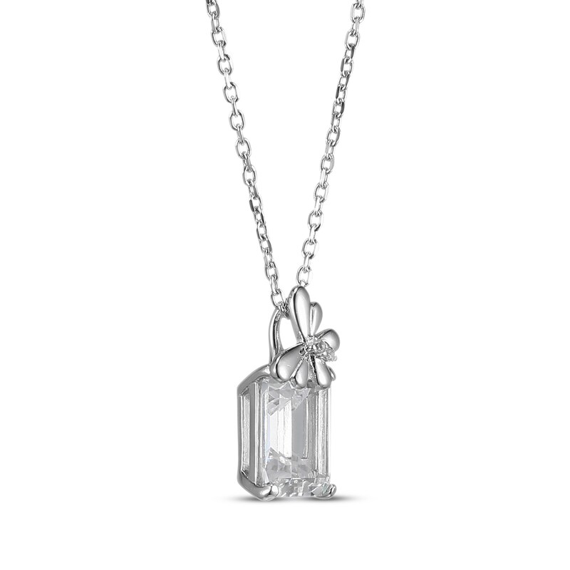 Main Image 2 of Emerald-Cut White Lab-Created Sapphire & Butterfly Necklace Sterling Silver 18"