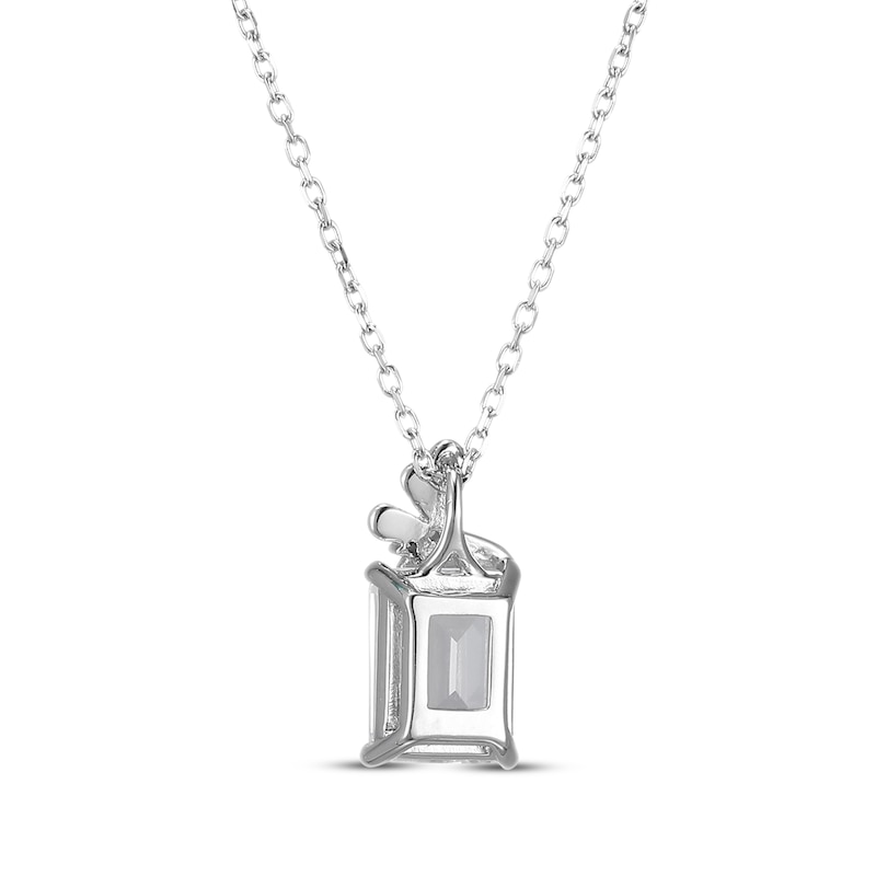 Main Image 3 of Emerald-Cut White Lab-Created Sapphire & Butterfly Necklace Sterling Silver 18"