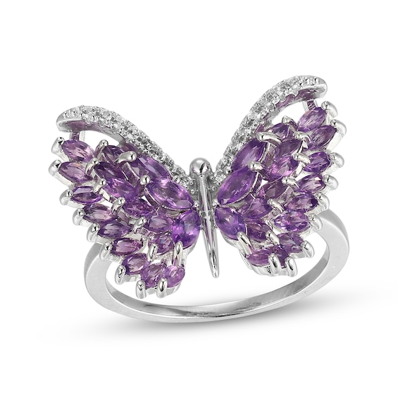 Marquise-Cut Amethyst & White Lab-Created Sapphire Butterfly Ring Sterling Silver