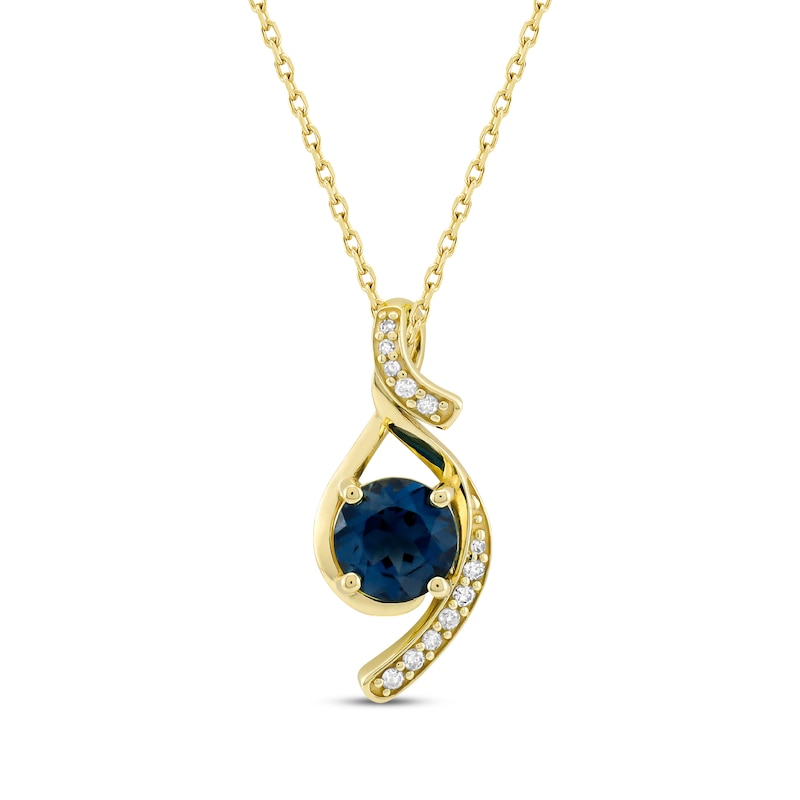 Main Image 1 of London Blue Topaz & Diamond Swirl Necklace 1/10 ct tw 10K Yellow Gold 18"