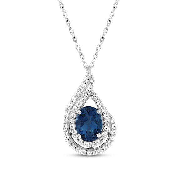 Oval-Cut London Blue Topaz & White Lab-Created Sapphire Teardrop Necklace 18"