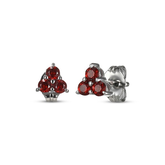 Garnet Trio Stud Earrings Sterling Silver