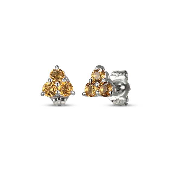 Citrine Trio Stud Earrings Sterling Silver