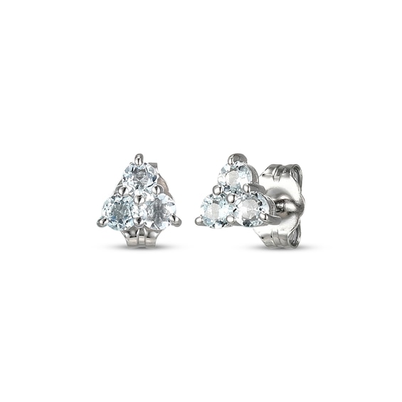 Aquamarine Trio Stud Earrings Sterling Silver