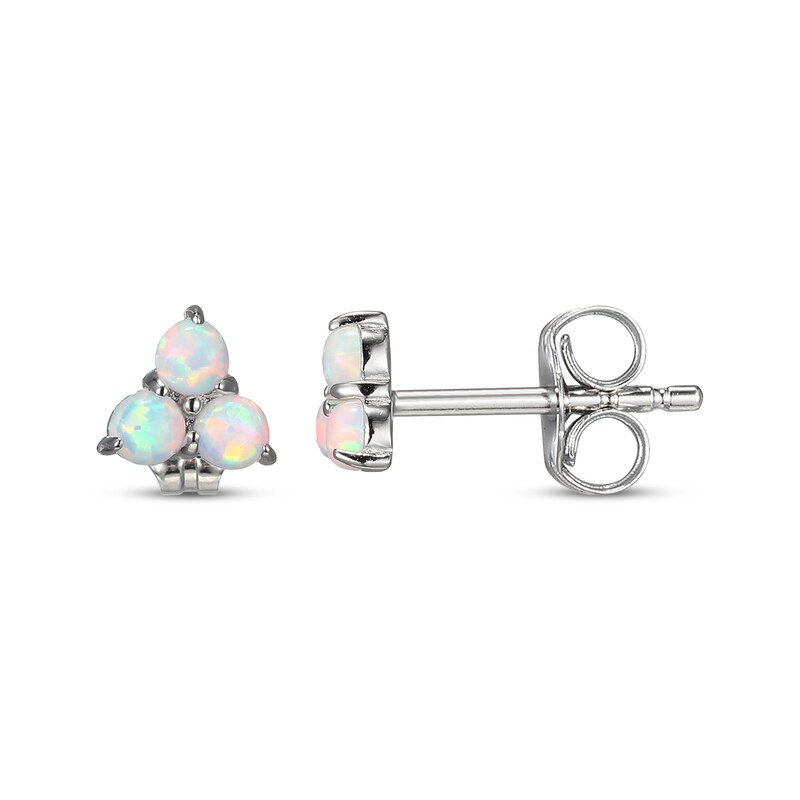Main Image 3 of Lab-Created Opal Trio Stud Earrings Sterling Silver
