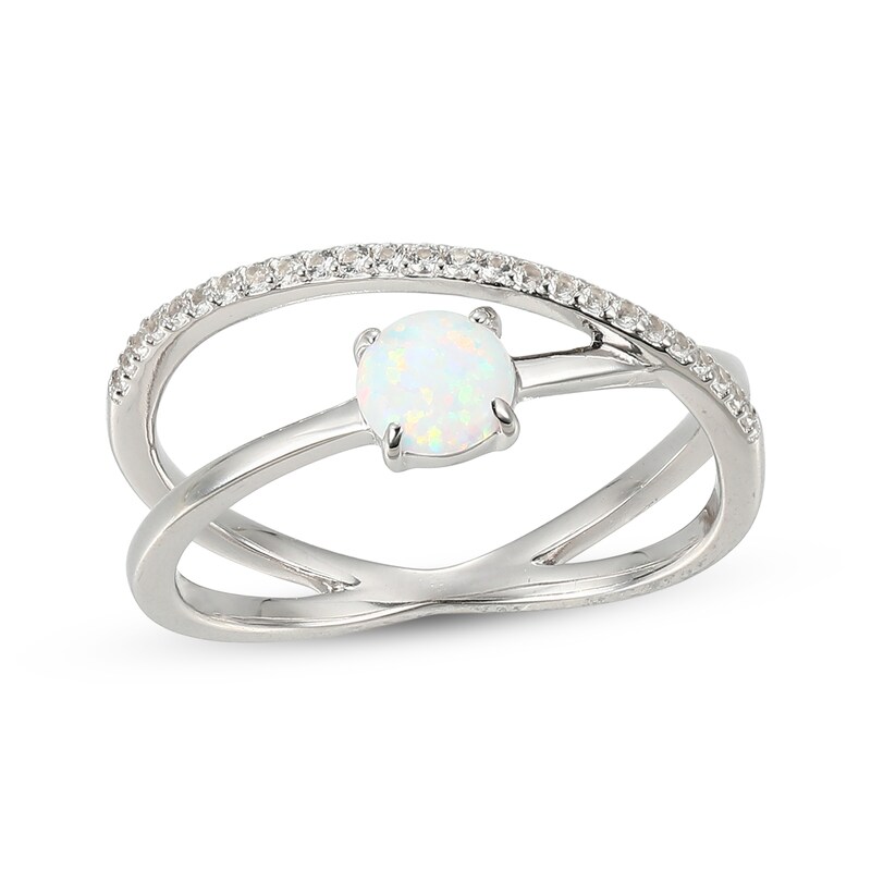 Main Image 1 of Lab-Created Opal & White Lab-Created Sapphire Crossover Ring Sterling Silver
