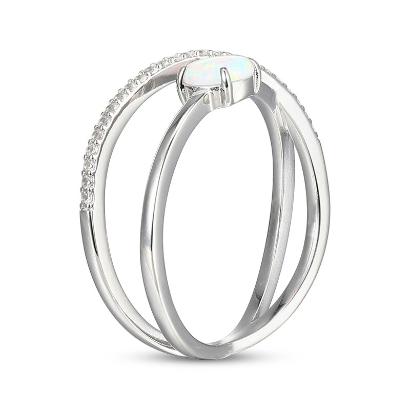 Main Image 2 of Lab-Created Opal & White Lab-Created Sapphire Crossover Ring Sterling Silver