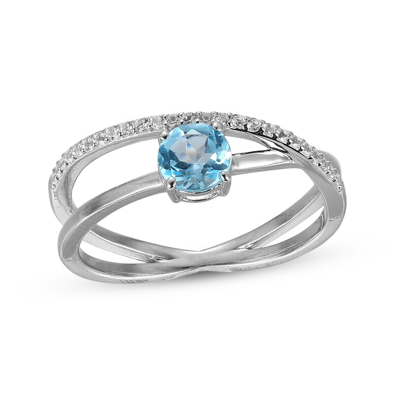 Main Image 1 of Swiss Blue Topaz & White Lab-Created Sapphire Crossover Ring Sterling Silver