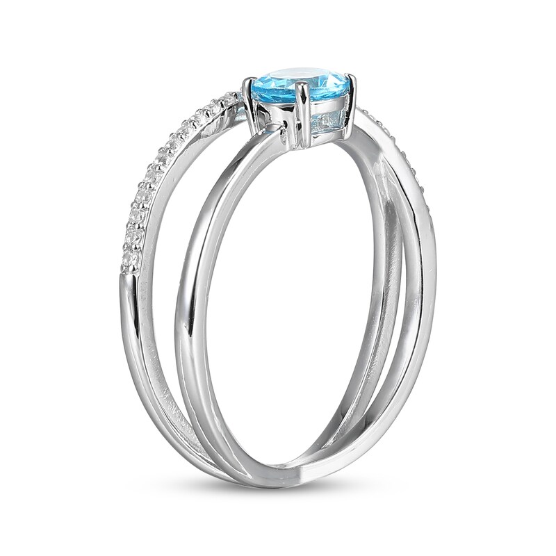 Main Image 2 of Swiss Blue Topaz & White Lab-Created Sapphire Crossover Ring Sterling Silver