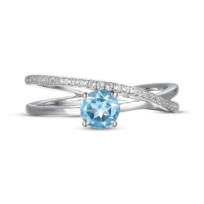 Main Image 3 of Swiss Blue Topaz & White Lab-Created Sapphire Crossover Ring Sterling Silver