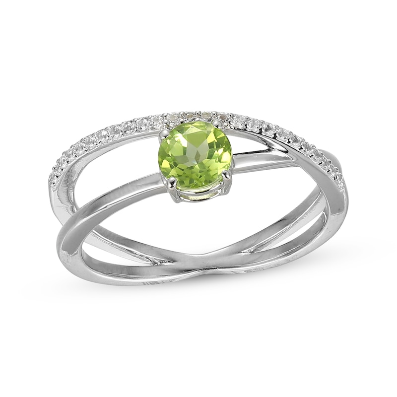Main Image 1 of Peridot & White Lab-Created Sapphire Crossover Ring Sterling Silver