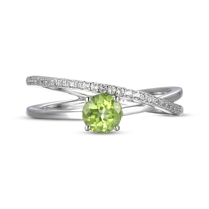 Main Image 3 of Peridot & White Lab-Created Sapphire Crossover Ring Sterling Silver