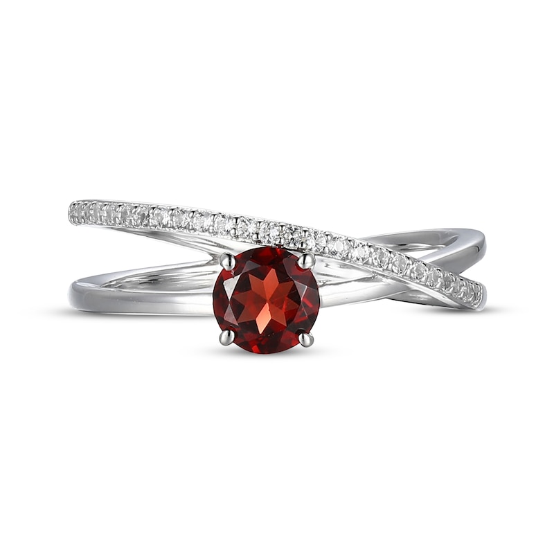 Main Image 3 of Garnet & White Lab-Created Sapphire Crossover Ring Sterling Silver