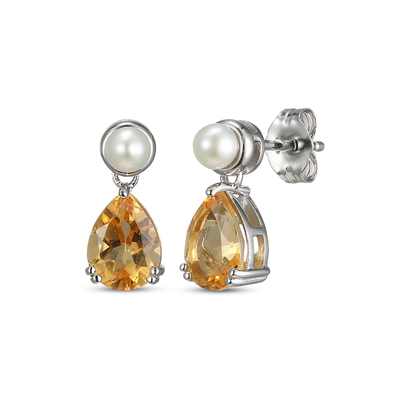 Main Image 1 of Pear-Shaped Citrine & Cultured Pearl Drop Earrings Sterling Silver