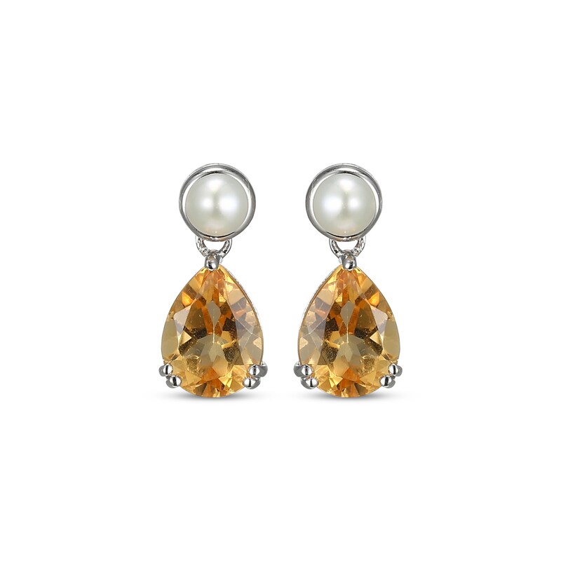 Main Image 2 of Pear-Shaped Citrine & Cultured Pearl Drop Earrings Sterling Silver