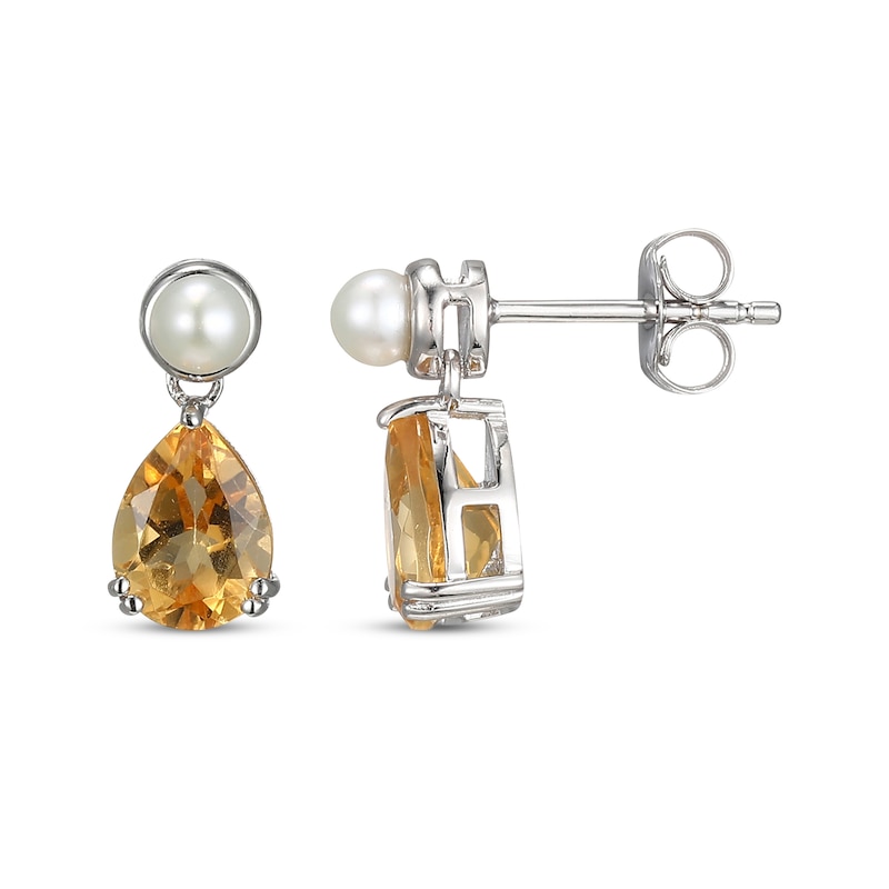 Pear-Shaped Citrine & Cultured Pearl Drop Earrings Sterling Silver