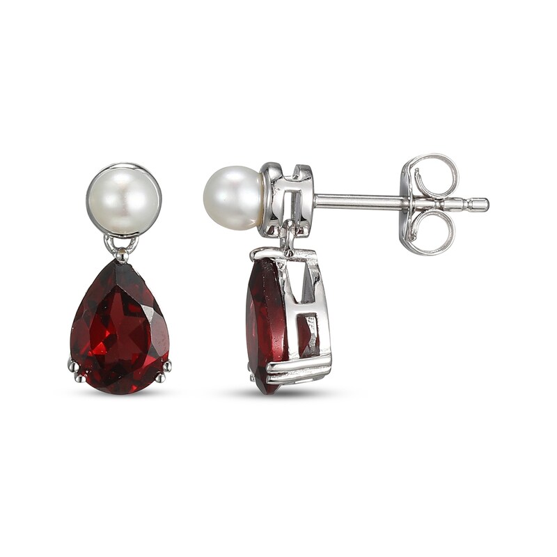 Main Image 3 of Pear-Shaped Garnet & Cultured Pearl Drop Earrings Sterling Silver