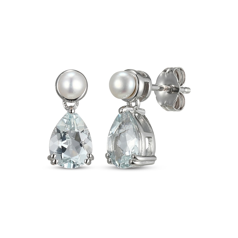 Main Image 1 of Pear-Shaped Aquamarine & Cultured Pearl Drop Earrings Sterling Silver