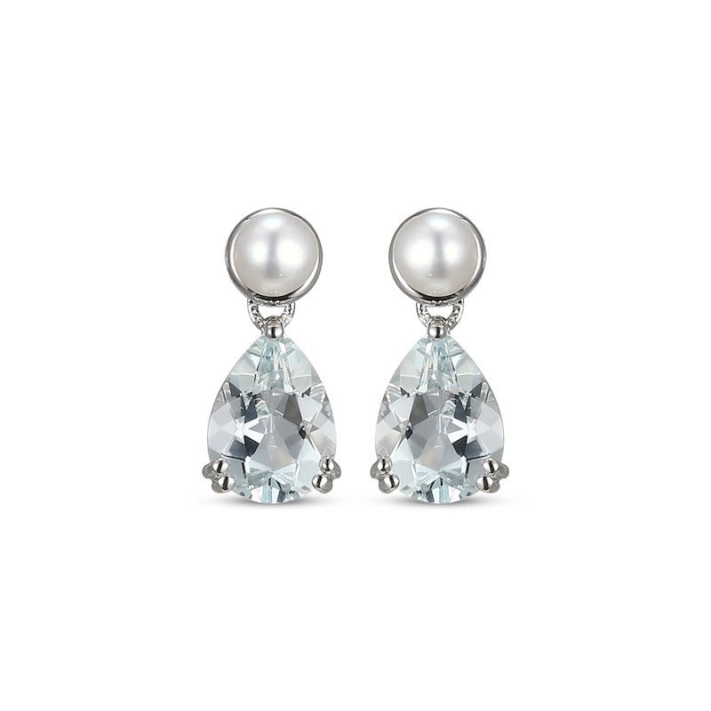 Main Image 2 of Pear-Shaped Aquamarine & Cultured Pearl Drop Earrings Sterling Silver