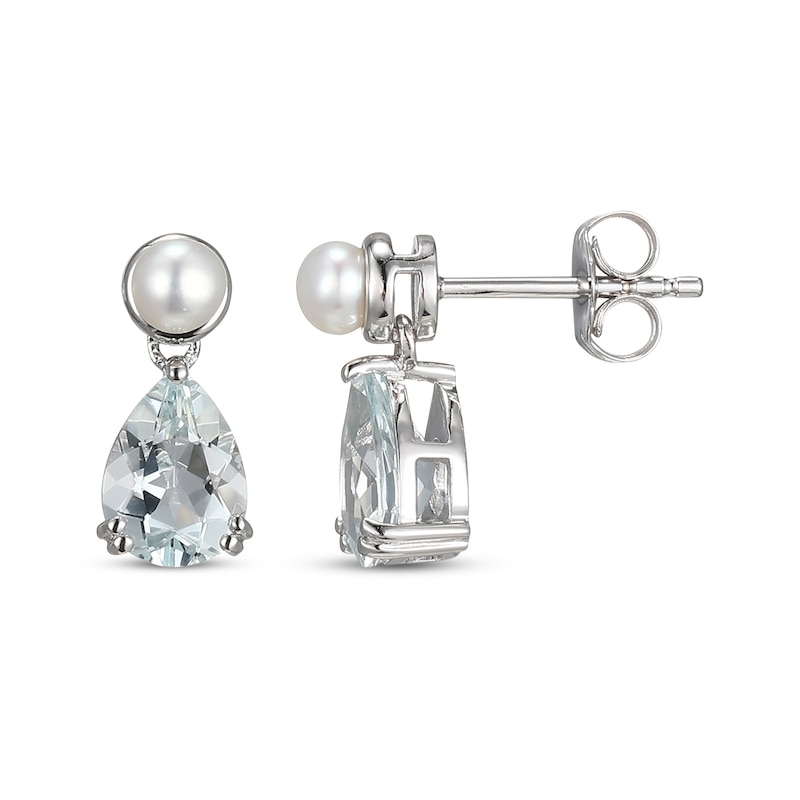 Main Image 3 of Pear-Shaped Aquamarine & Cultured Pearl Drop Earrings Sterling Silver