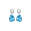 Thumbnail Image 1 of Pear-Shaped Swiss Blue Topaz & Cultured Pearl Drop Earrings Sterling Silver