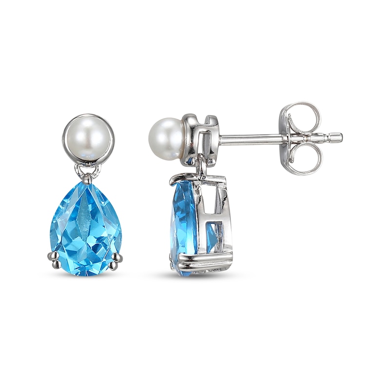 Main Image 3 of Pear-Shaped Swiss Blue Topaz & Cultured Pearl Drop Earrings Sterling Silver