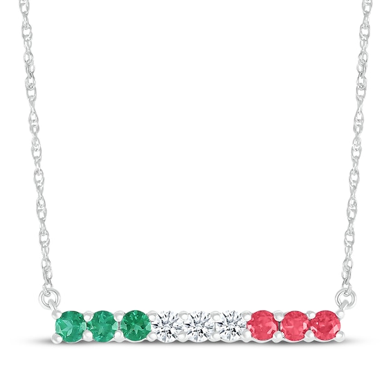 Lab-created Ruby, Lab-Created Emerald & White Lab-Created Sapphire Necklace Sterling Silver 18"