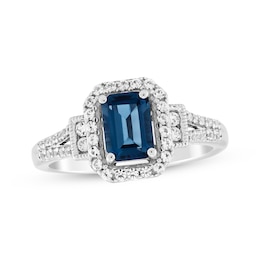 Emerald-Cut London Blue Topaz & White Lab-Created Sapphire Ring Sterling Silver