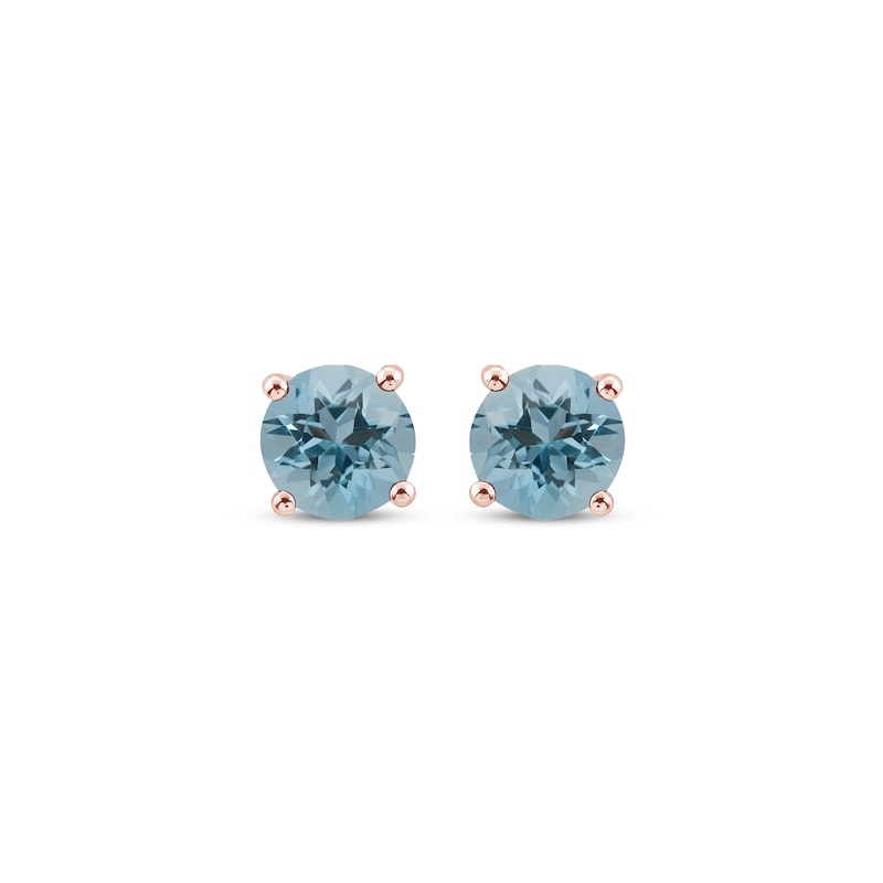 Main Image 2 of Aquamarine Solitaire Stud Earrings 10K Rose Gold