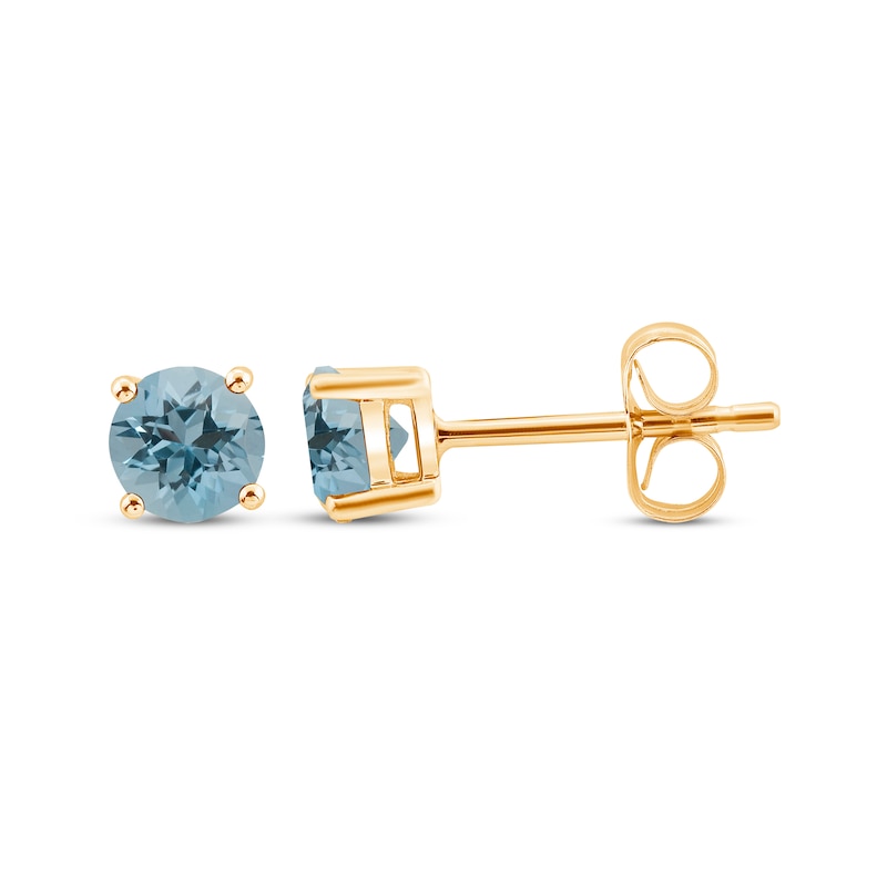 Main Image 1 of Aquamarine Solitaire Stud Earrings 10K Yellow Gold