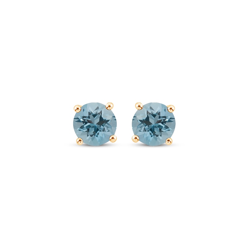 Main Image 2 of Aquamarine Solitaire Stud Earrings 10K Yellow Gold