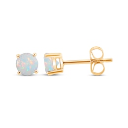 Lab-Created Opal Solitaire Stud Earrings 10K Yellow Gold