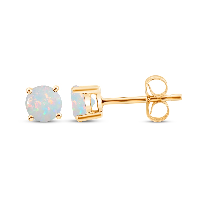 Main Image 1 of Lab-Created Opal Solitaire Stud Earrings 10K Yellow Gold
