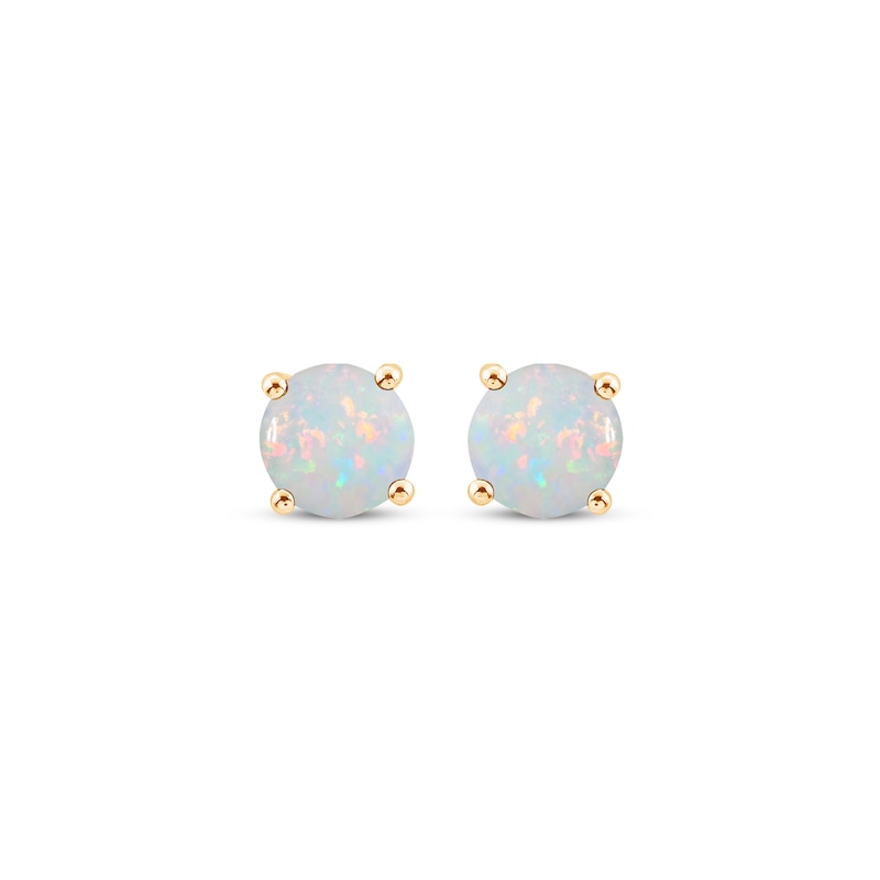 Main Image 2 of Lab-Created Opal Solitaire Stud Earrings 10K Yellow Gold