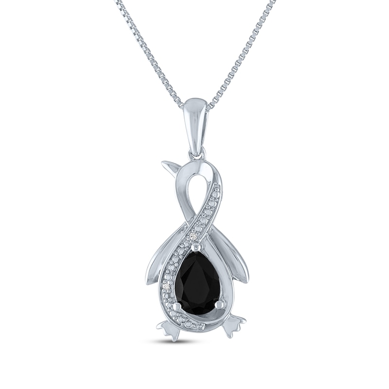Pear-Shaped Black Onyx & Diamond Accent Infinity Penguin Necklace Sterling Silver 18"