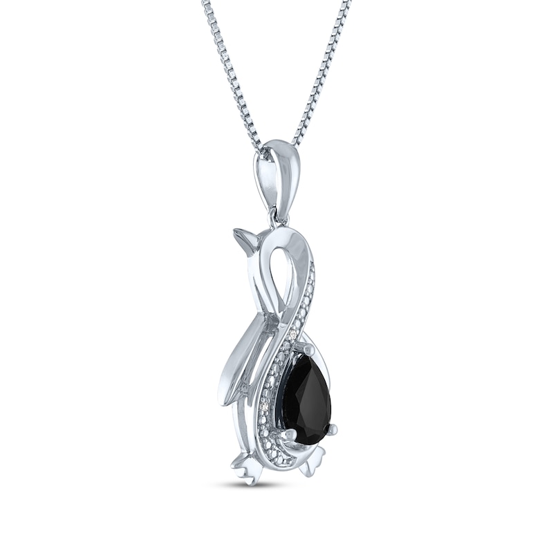 Pear-Shaped Black Onyx & Diamond Accent Infinity Penguin Necklace Sterling Silver 18"