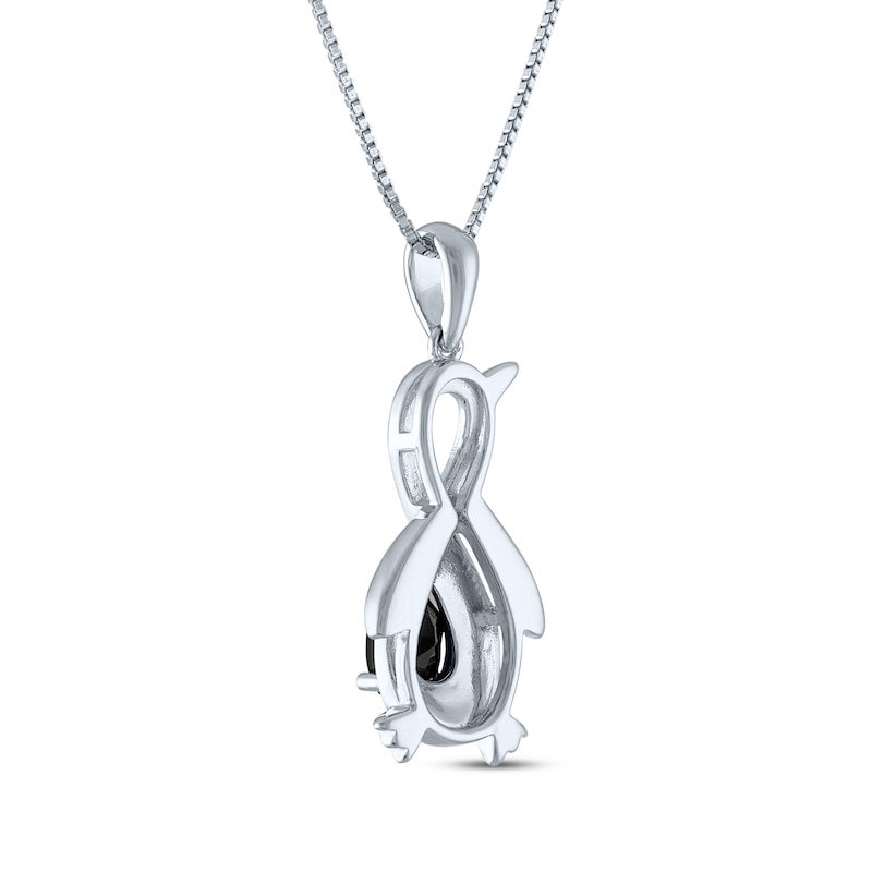 Pear-Shaped Black Onyx & Diamond Accent Infinity Penguin Necklace Sterling Silver 18"