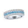 Thumbnail Image 1 of Swiss Blue Topaz & White Lab-Created Sapphire Three-Row Ring Sterling Silver