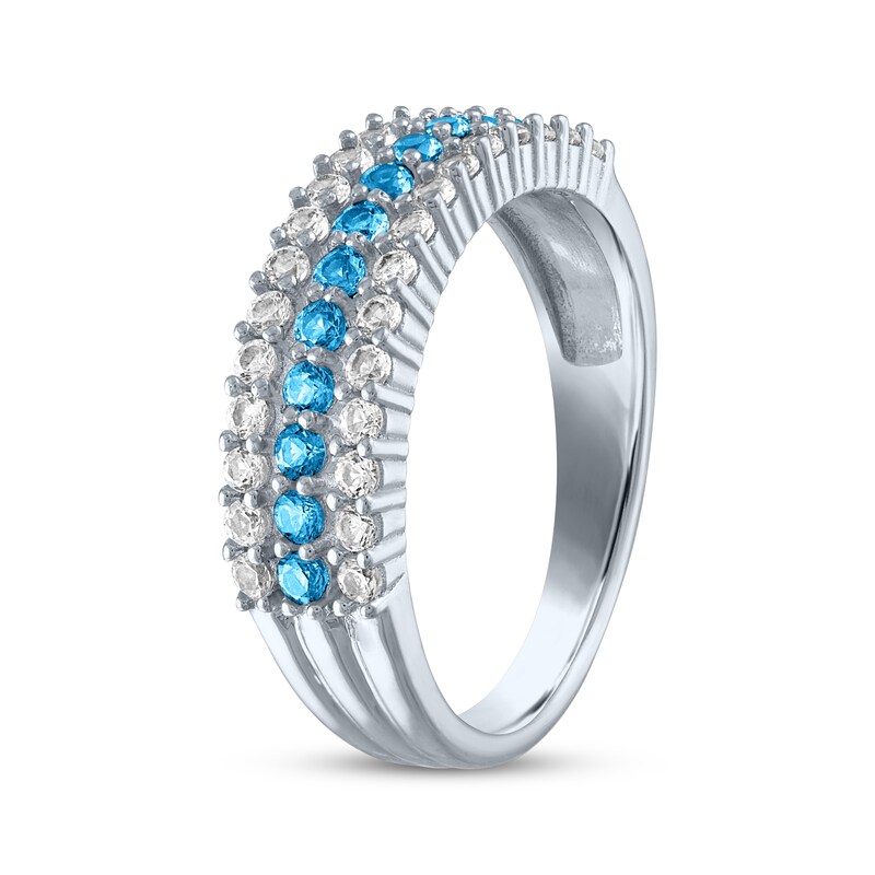Main Image 2 of Swiss Blue Topaz & White Lab-Created Sapphire Three-Row Ring Sterling Silver
