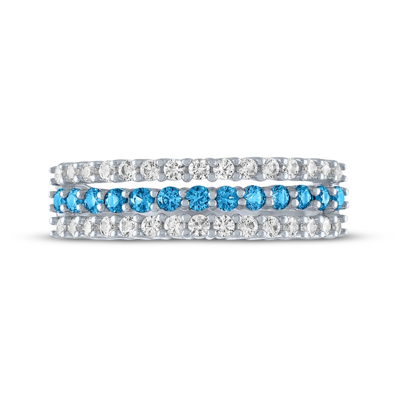 Main Image 3 of Swiss Blue Topaz & White Lab-Created Sapphire Three-Row Ring Sterling Silver