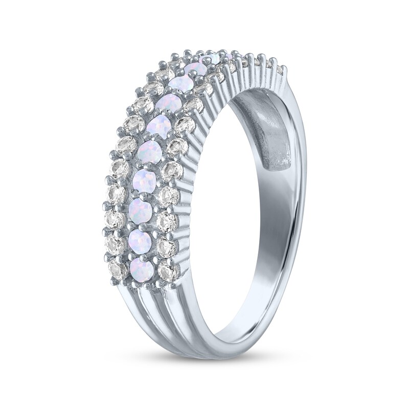Main Image 2 of Lab-Created Opal & White Lab-Created Sapphire Three-Row Ring Sterling Silver