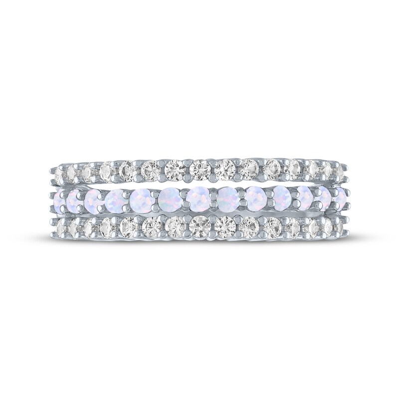 Main Image 3 of Lab-Created Opal & White Lab-Created Sapphire Three-Row Ring Sterling Silver