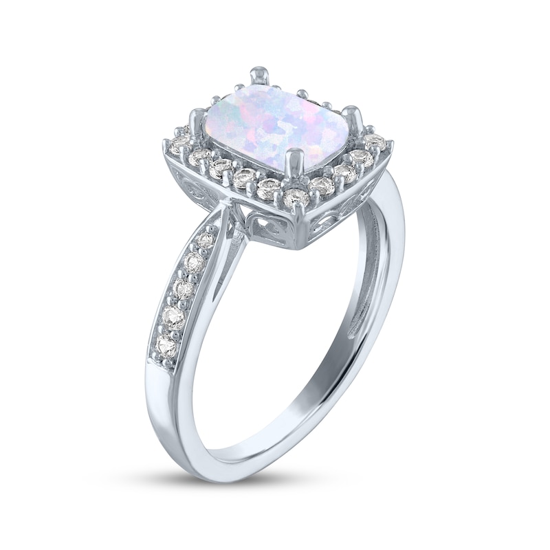 Main Image 2 of Cushion-Cut Lab-Created Opal & White Lab-Created Sapphire Ring Sterling Silver