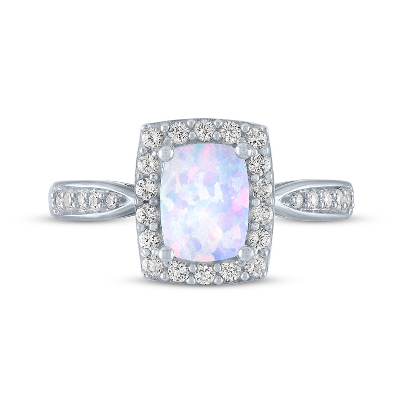 Main Image 3 of Cushion-Cut Lab-Created Opal & White Lab-Created Sapphire Ring Sterling Silver