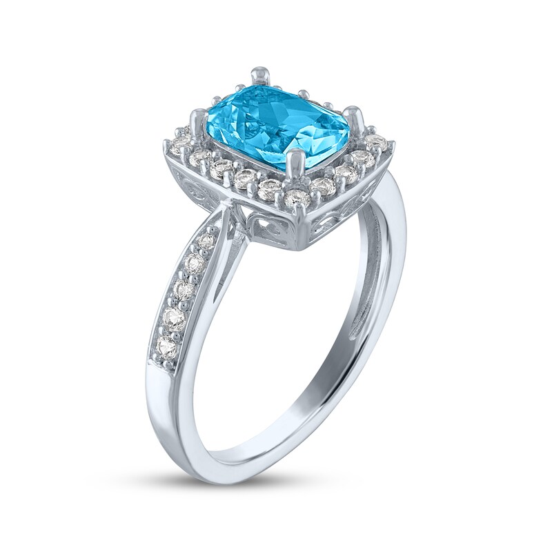 Main Image 2 of Cushion-Cut Swiss Blue Topaz & White Lab-Created Sapphire Ring Sterling Silver