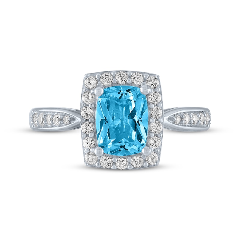 Main Image 3 of Cushion-Cut Swiss Blue Topaz & White Lab-Created Sapphire Ring Sterling Silver