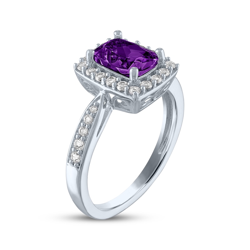 Main Image 2 of Cushion-Cut Amethyst & White Lab-Created Sapphire Ring Sterling Silver