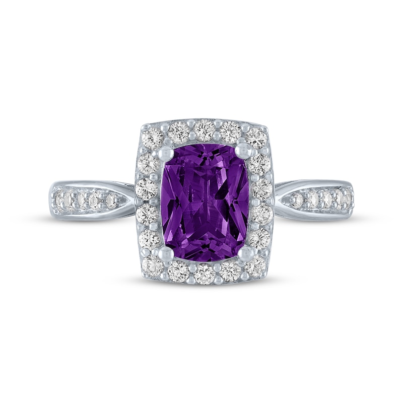 Main Image 3 of Cushion-Cut Amethyst & White Lab-Created Sapphire Ring Sterling Silver